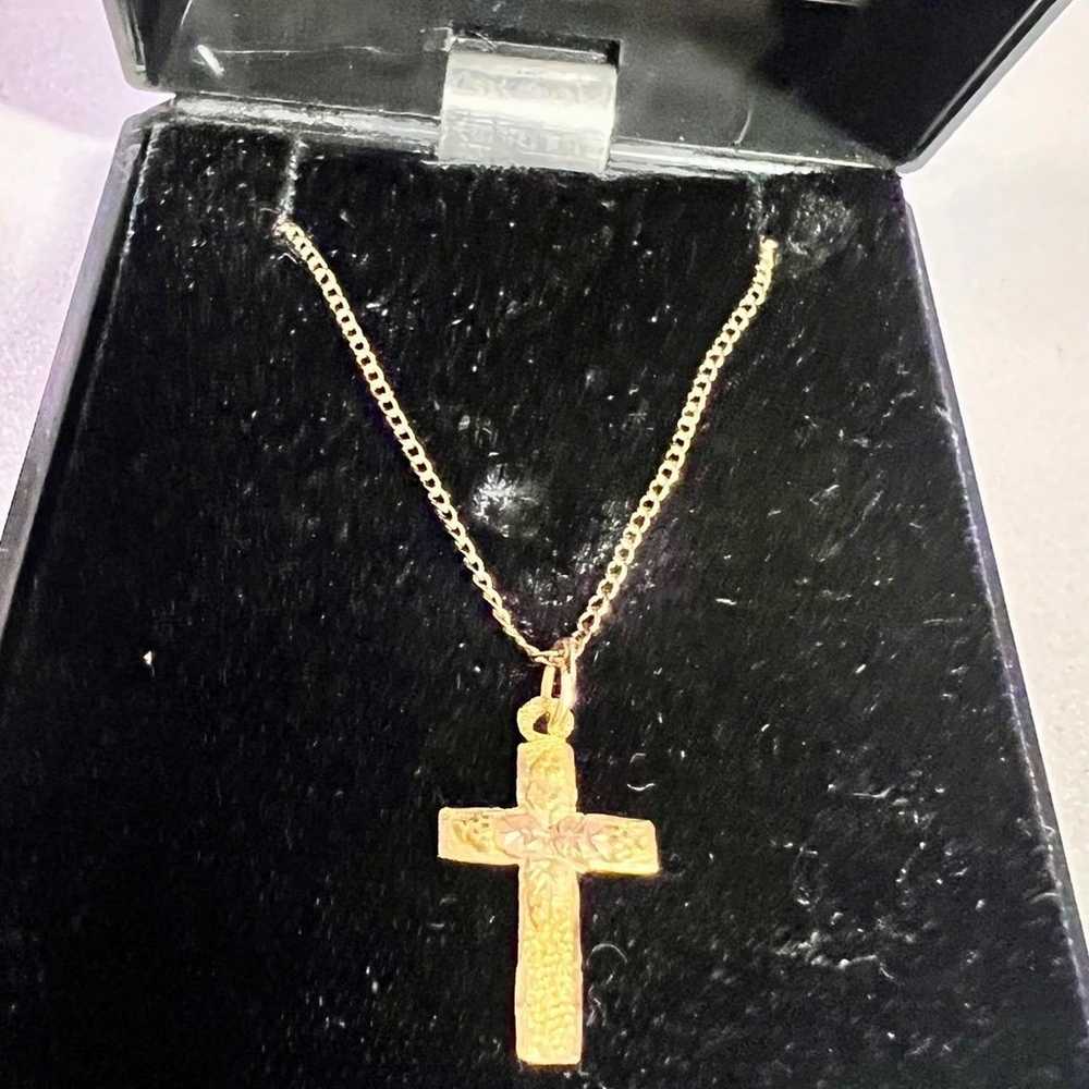 10k-12K Black Hills Gold Cross Necklace Pendant -… - image 4