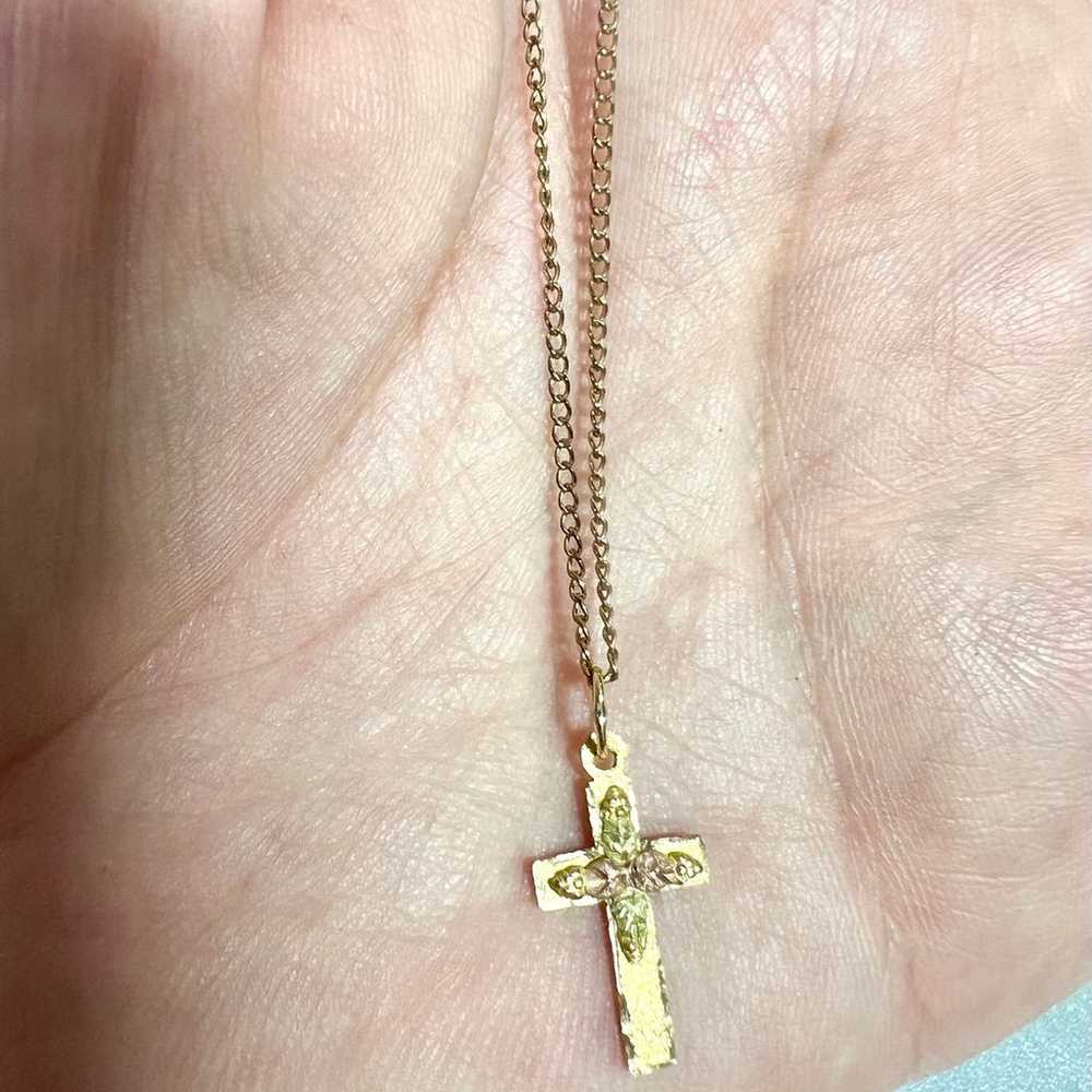 10k-12K Black Hills Gold Cross Necklace Pendant -… - image 6