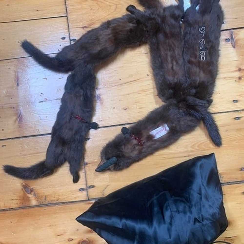Vintage brown 5 pelt whole mink stole scarf & Vin… - image 3