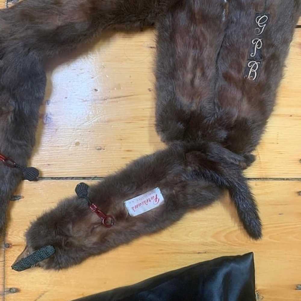 Vintage brown 5 pelt whole mink stole scarf & Vin… - image 4