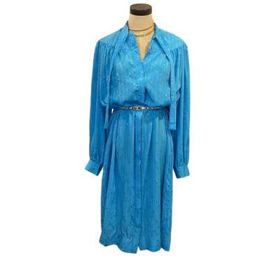 Vintage Leslie Pomer Blue Satin Dress 18
