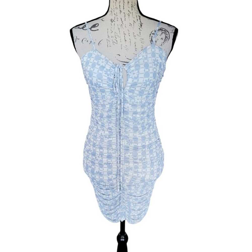 Mahina Small Blue and White Checkered Floral Dress - image 1