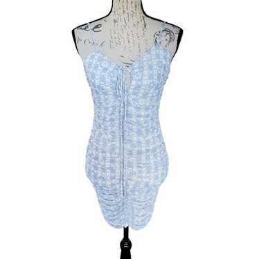 Mahina Small Blue and White Checkered Floral Dress - image 1