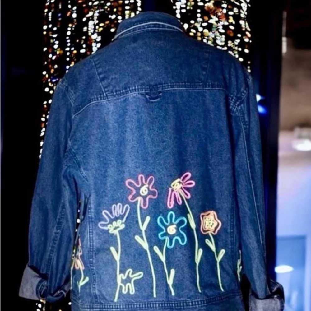 Vintage 90’s Denim Jean Jacket Floral Embroidery … - image 11