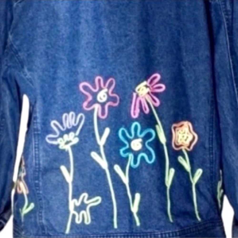 Vintage 90’s Denim Jean Jacket Floral Embroidery … - image 6