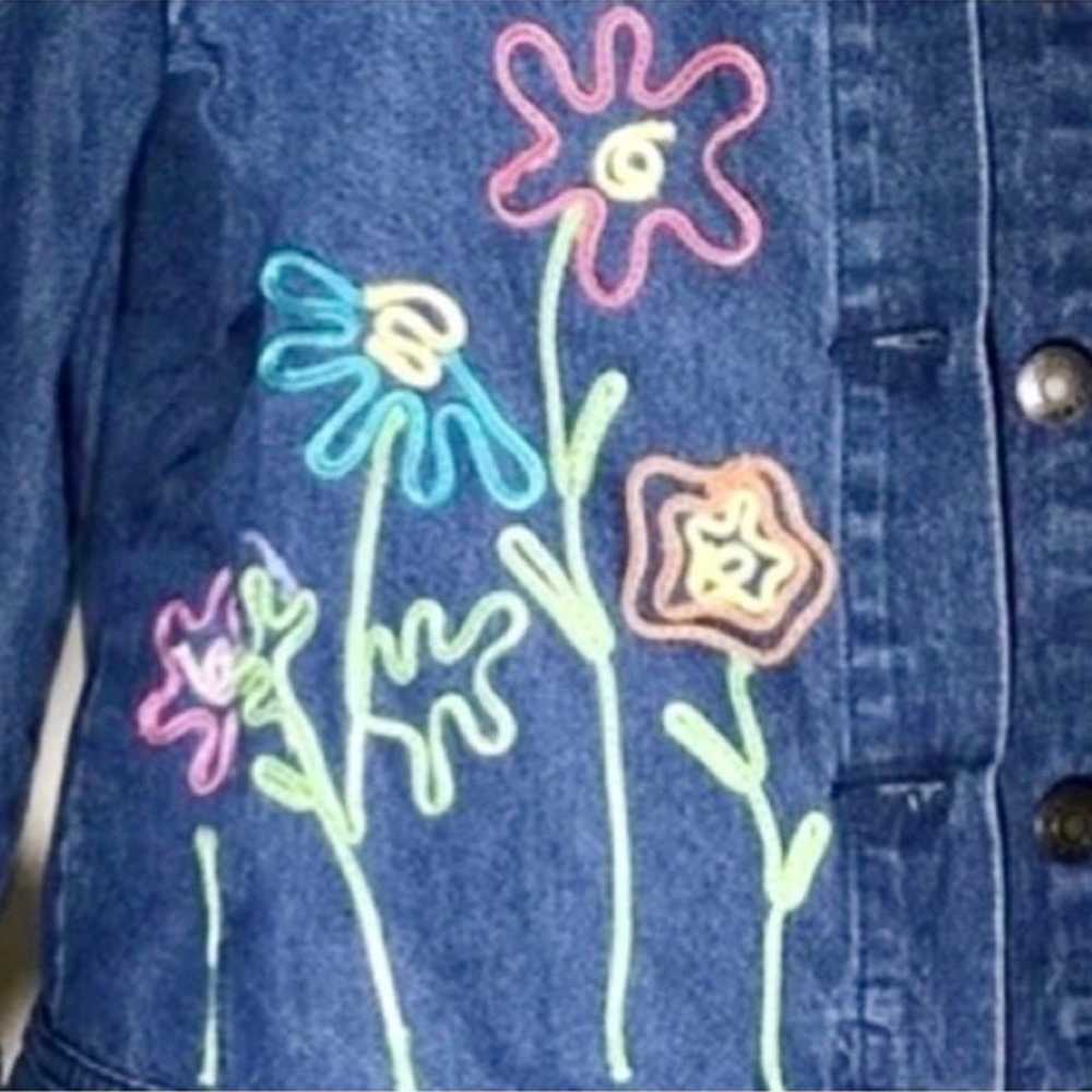Vintage 90’s Denim Jean Jacket Floral Embroidery … - image 7