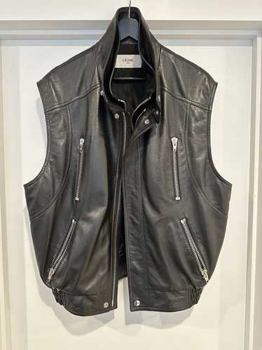 Celine Celine black leather biker vest 48