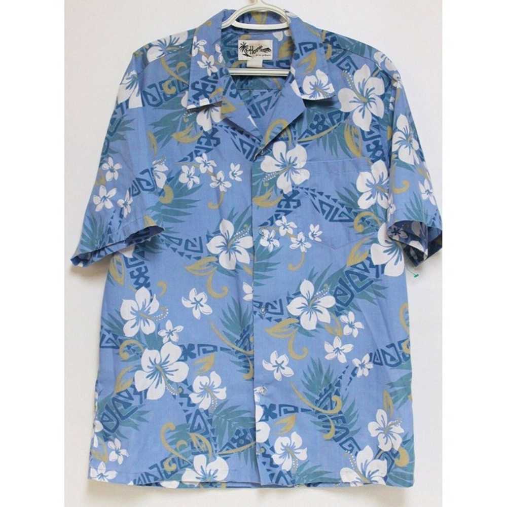 Howie Hawaiian Shirt Blue Flower Geometric Palm L… - image 1