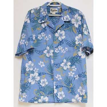 Howie Hawaiian Shirt Blue Flower Geometric Palm L… - image 1