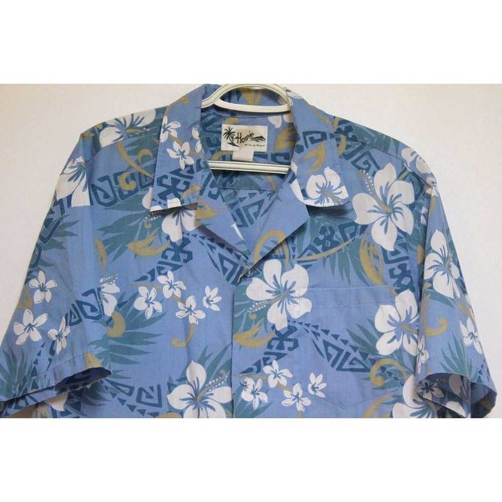 Howie Hawaiian Shirt Blue Flower Geometric Palm L… - image 2