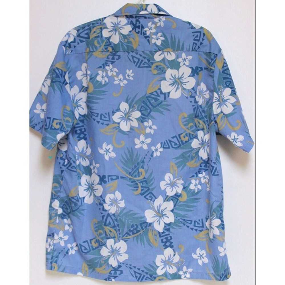 Howie Hawaiian Shirt Blue Flower Geometric Palm L… - image 3