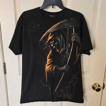 Vintage Y2K Grim Reaper Skeleton T-Shirt L Black … - image 1