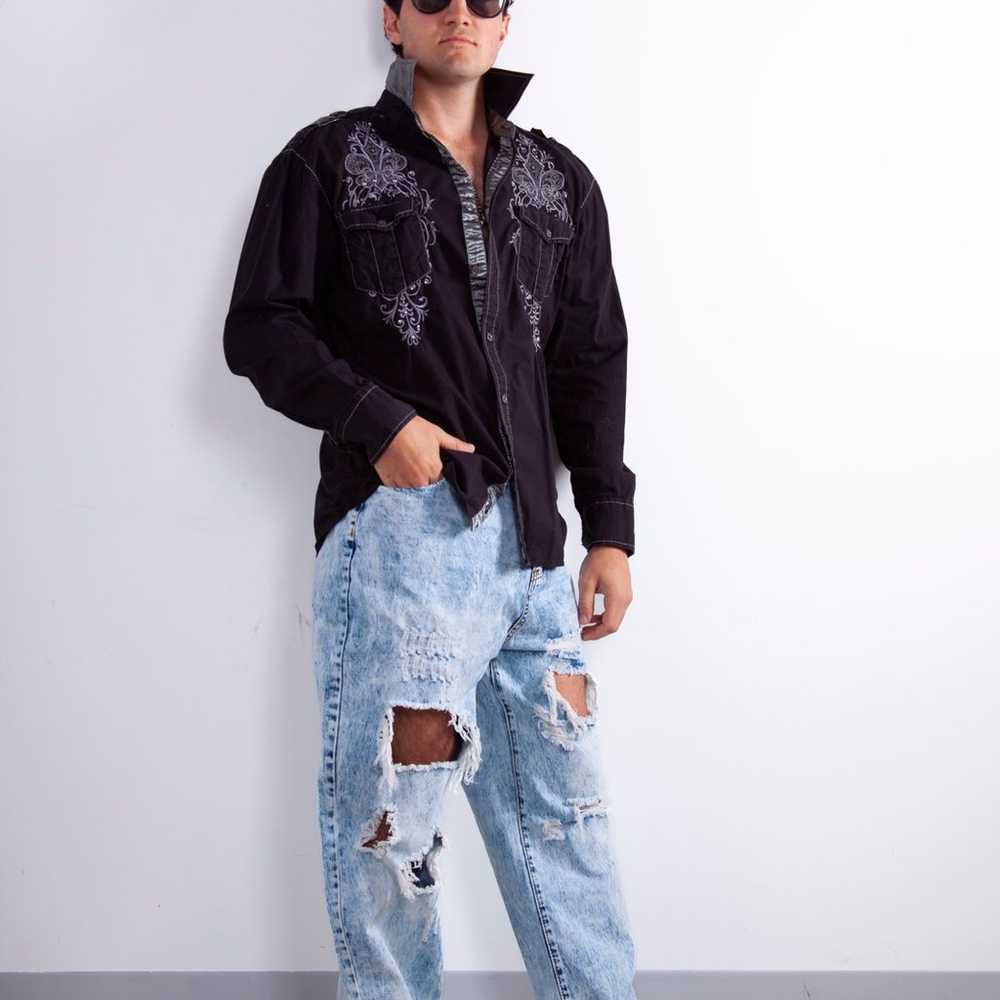 acid wash boot cut jeans - vintage & perfectly di… - image 3