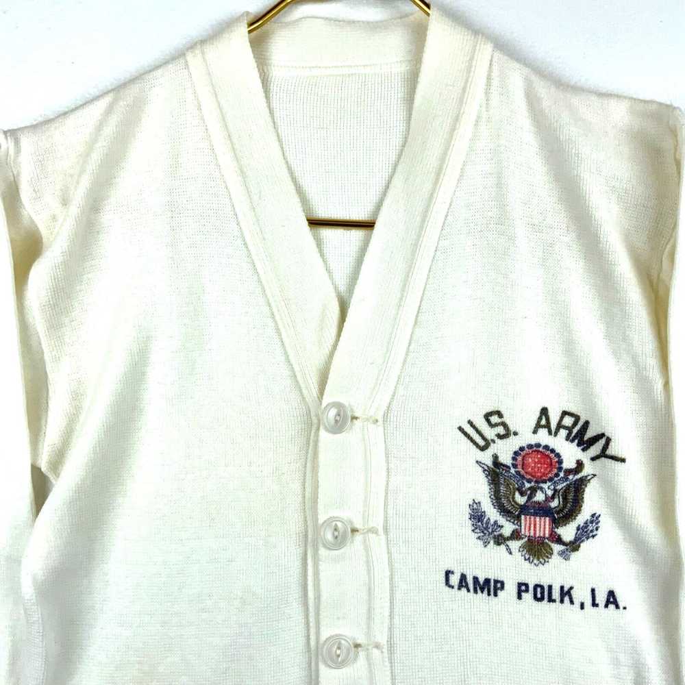Vintage Vintage Us Army Camp Polk Cardigan Sweate… - image 1