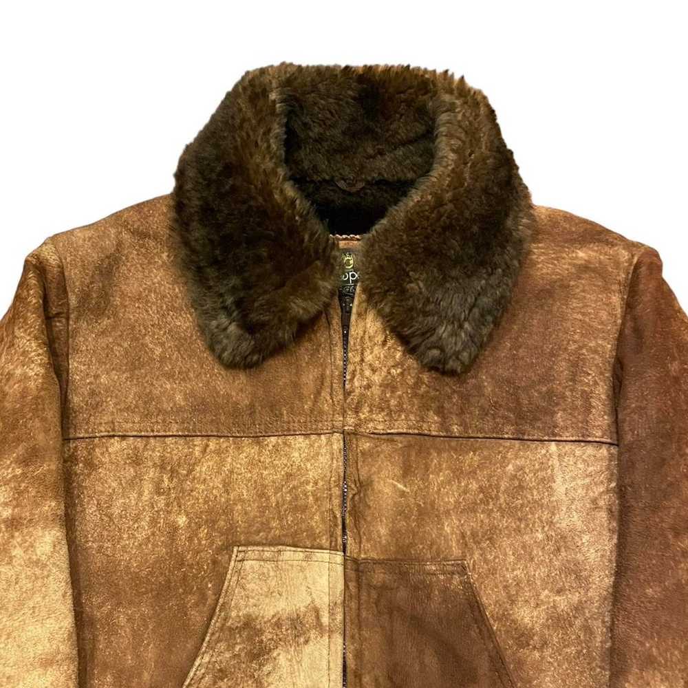 VTG early 80s Cooper faux fur lined distressed br… - image 5