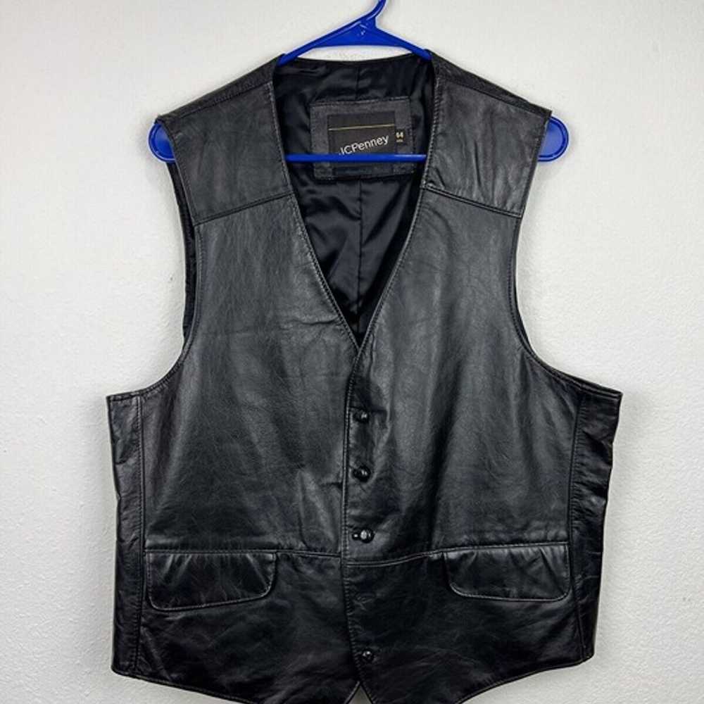 Vintage JC Penney Black Leather Vest Size 44 Reg … - image 1