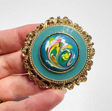 ヴィンテージ フロレンザ Florenza ブローチ パール ターコイズ Vintage florenza blue enamel - Gem