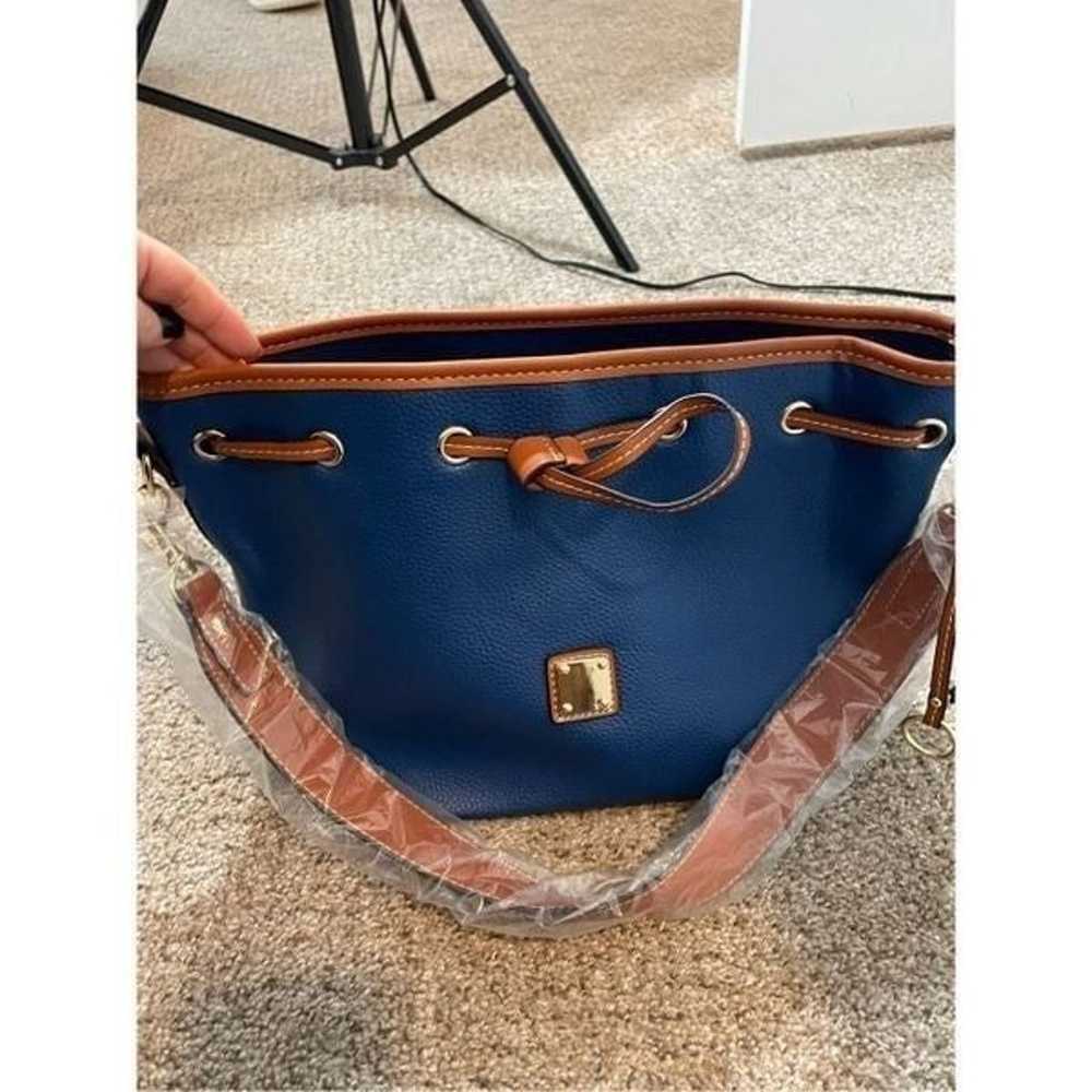 New Blue Saffiano Inspired Drawstring Bucket Bag - image 3