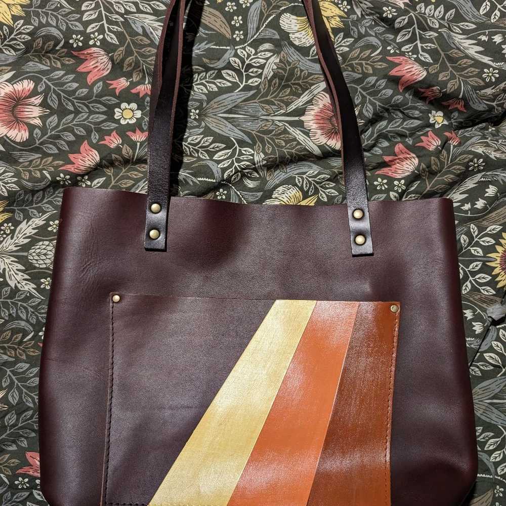 Hand-Painted Portland Leather Goods Medium Tote B… - image 1