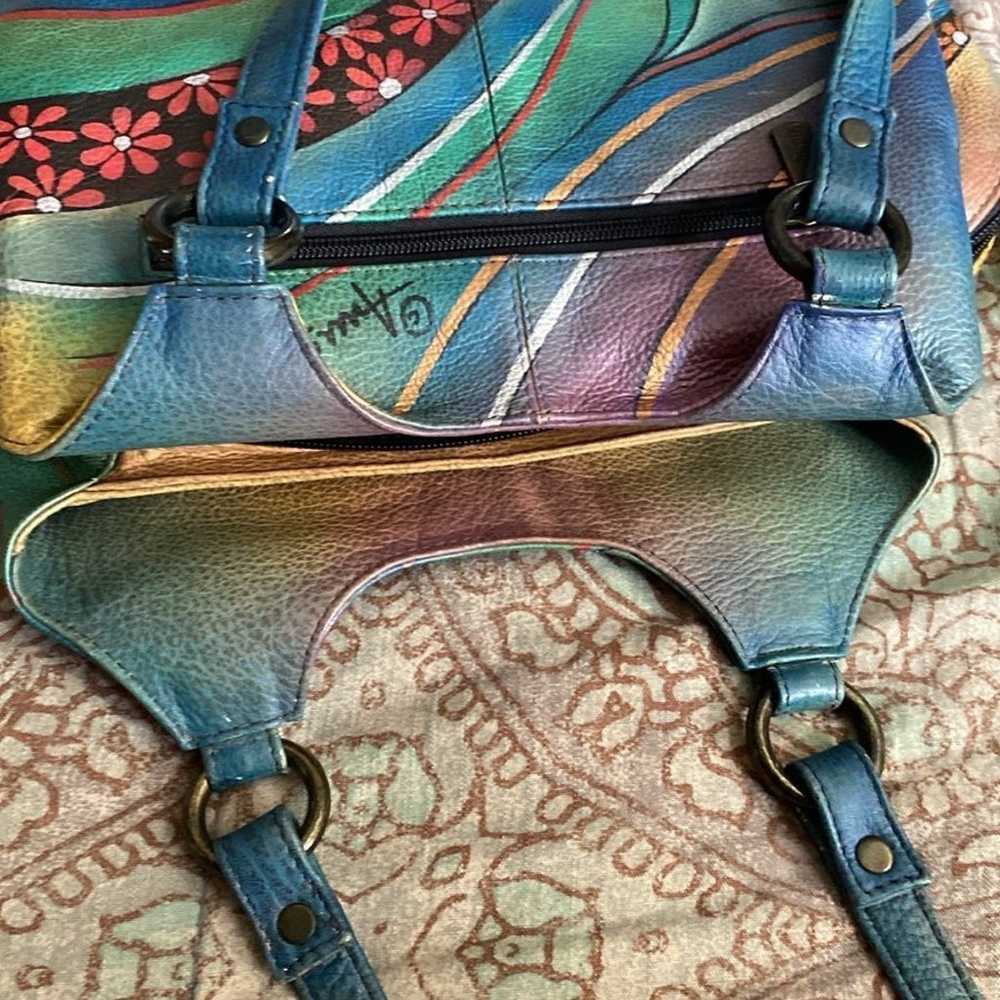 Bag. Anuschka Genuine Leather Peacock painted pur… - image 10