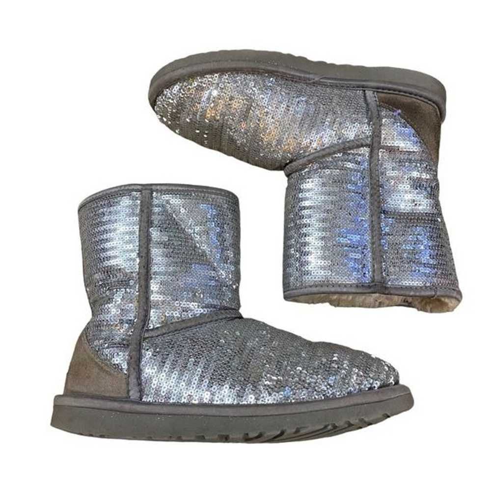 UGG Classic Short Silver Sequin Sparkle Boots Siz… - image 11