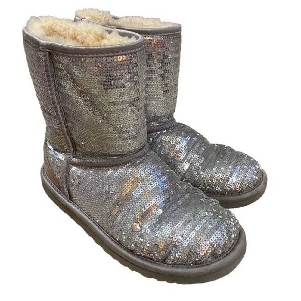 UGG Classic Short Silver Sequin Sparkle Boots Siz… - image 1