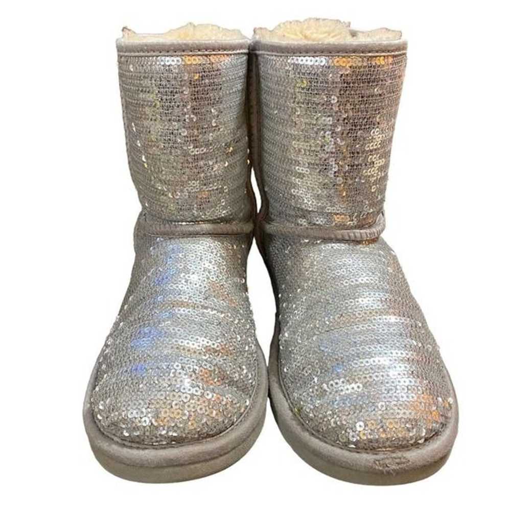 UGG Classic Short Silver Sequin Sparkle Boots Siz… - image 5