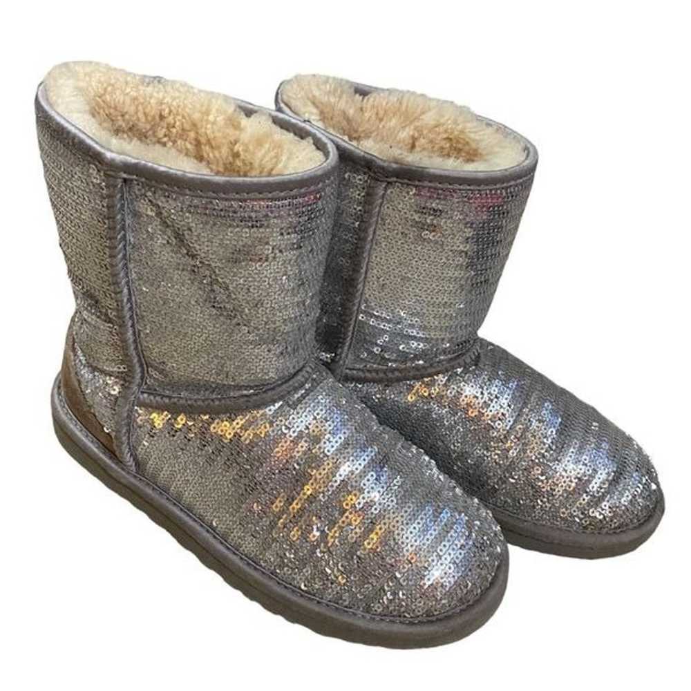 UGG Classic Short Silver Sequin Sparkle Boots Siz… - image 9