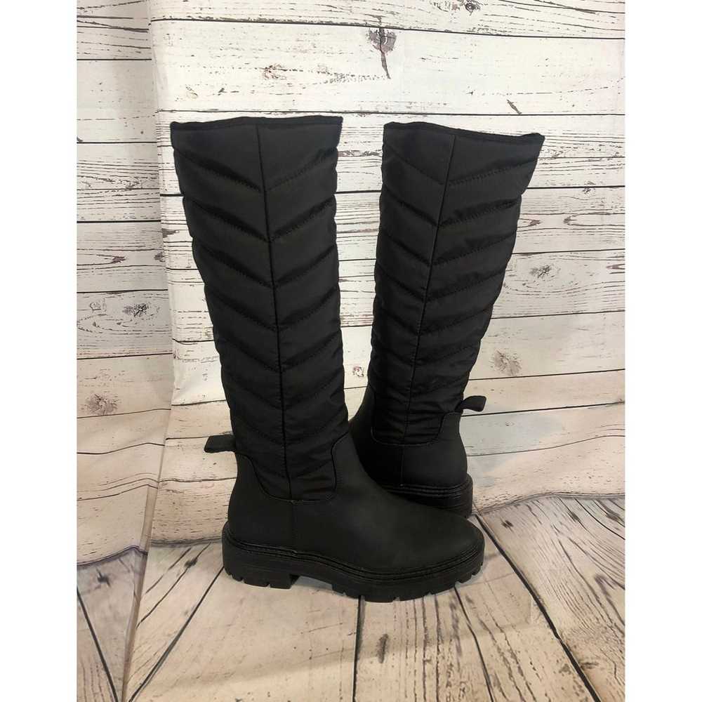 Zara Black Low Heel Quilted Tall Boots/Booties si… - image 4