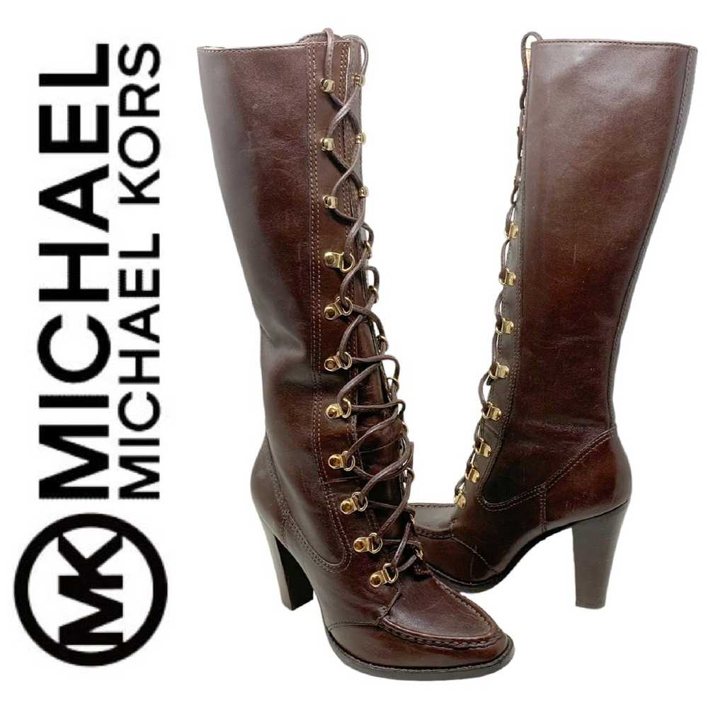 Michael x Michael Kors Sz 7 Brown Leather Stack H… - image 1