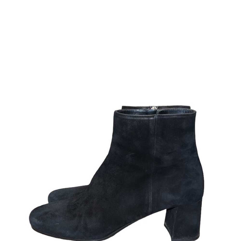 Prada Black Suede Leather Block Heel Boots - image 2