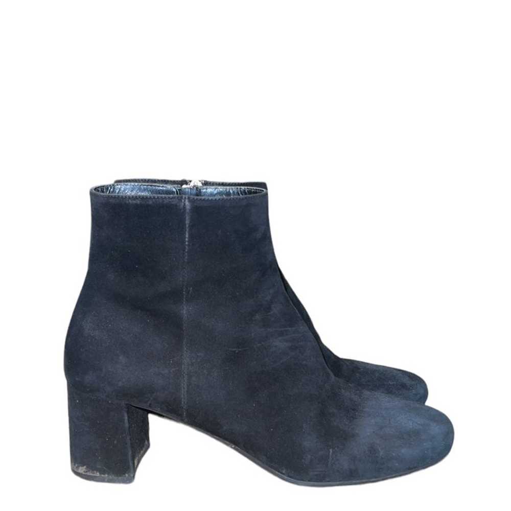 Prada Black Suede Leather Block Heel Boots - image 3