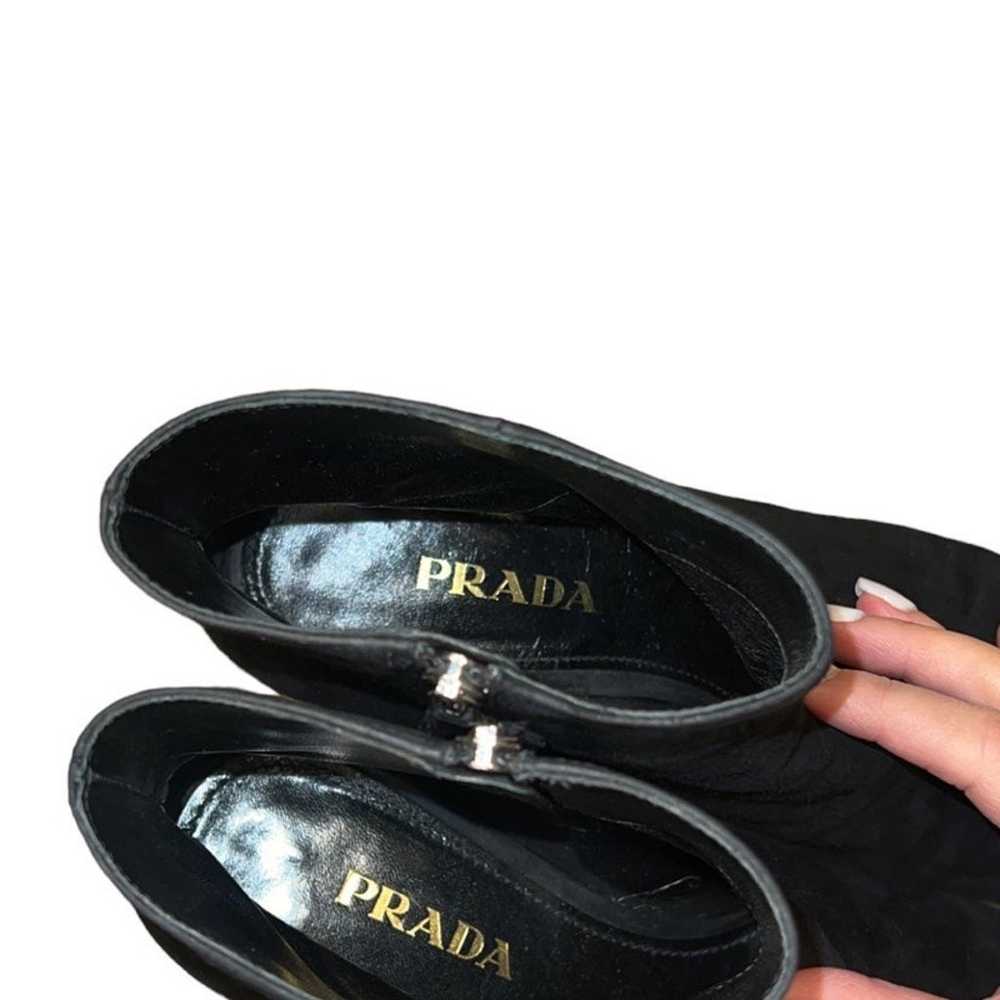 Prada Black Suede Leather Block Heel Boots - image 4