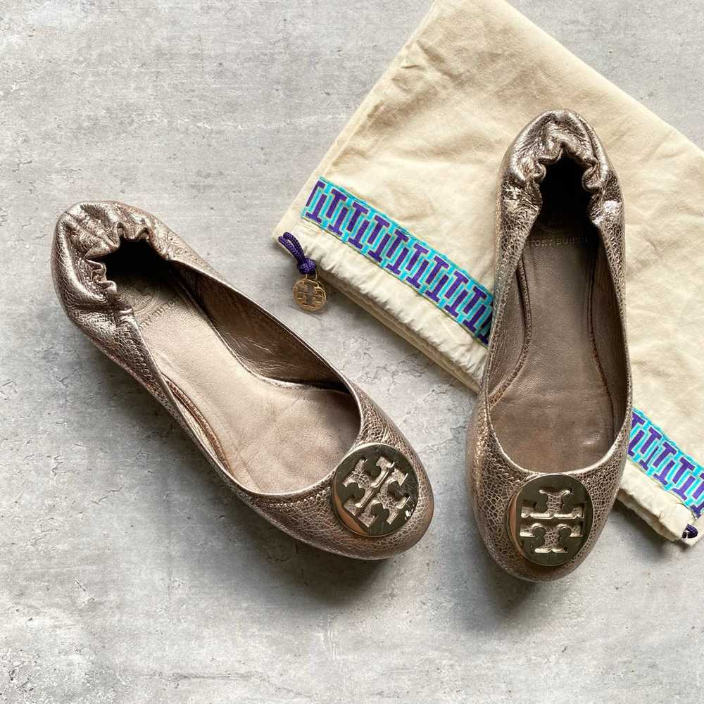 Tory Burch Minnie Travel Ballet Flats Shoes Gold … - image 1