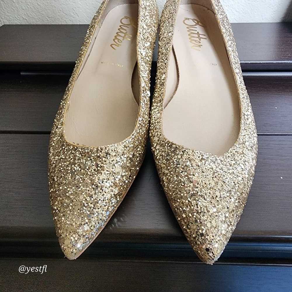 Women's Butter Gold Glitter Pointed Toe Flats Siz… - image 4