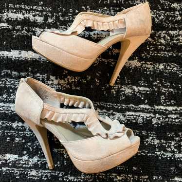 ELLE faux suede neutral ruffle heels - image 1