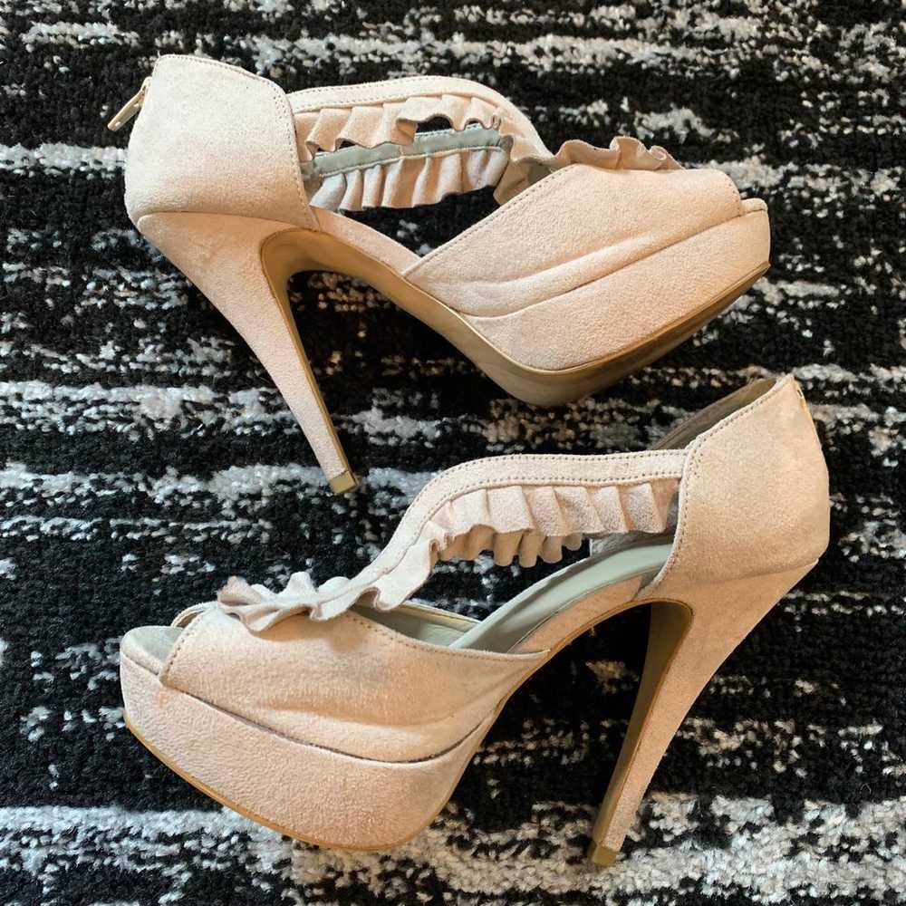 ELLE faux suede neutral ruffle heels - image 2