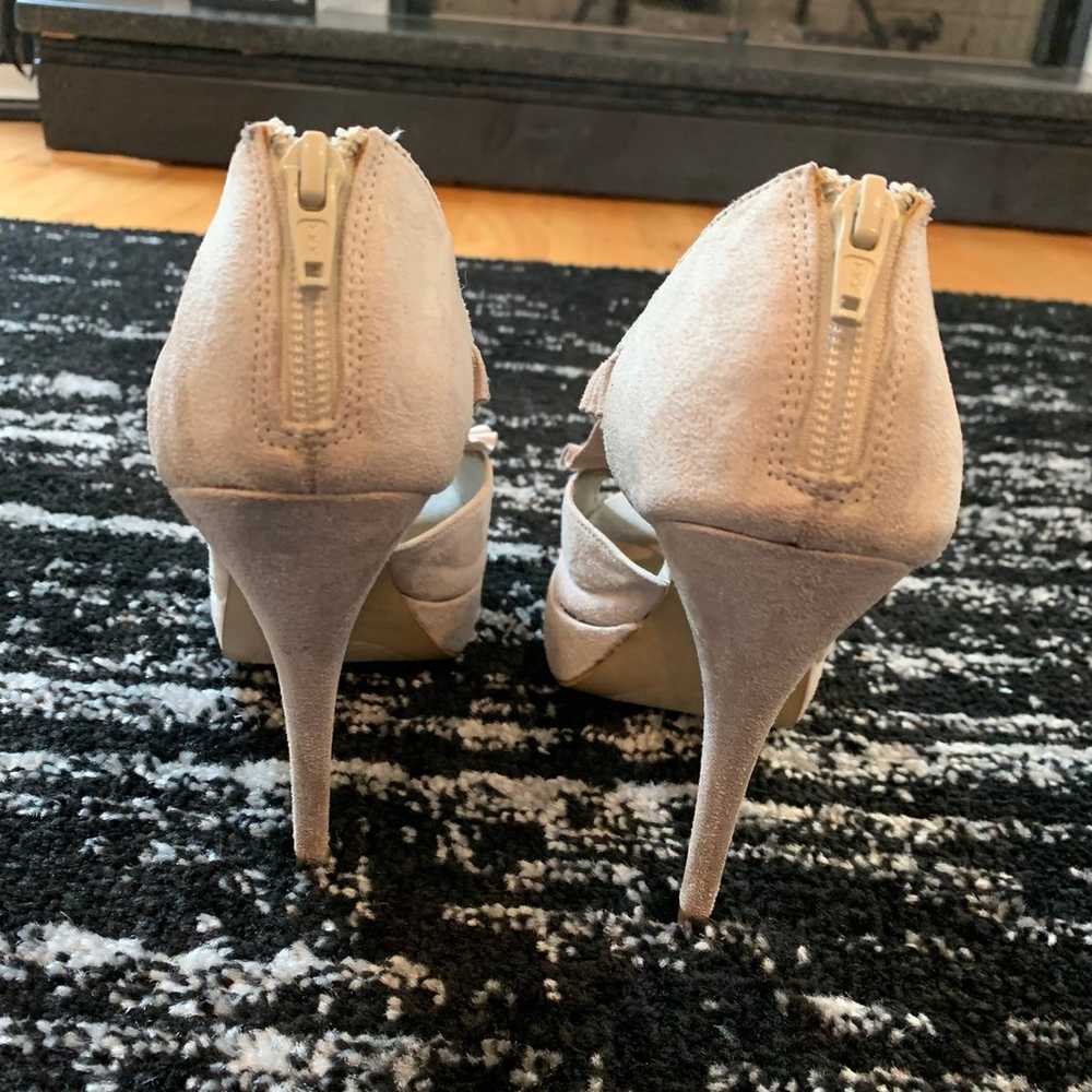 ELLE faux suede neutral ruffle heels - image 6