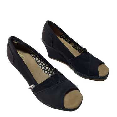 Toms Wedge Slip On Shoes Peep Toe Black Women's 7 - image 1
