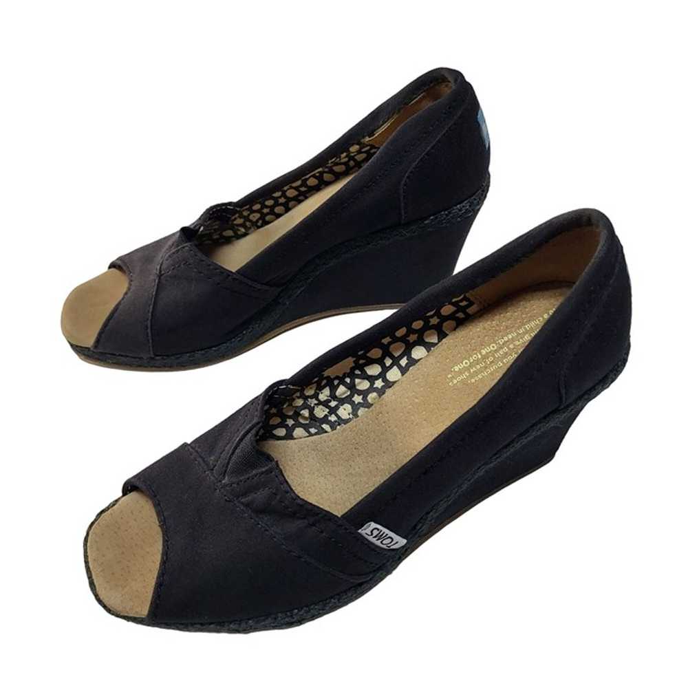 Toms Wedge Slip On Shoes Peep Toe Black Women's 7 - image 5
