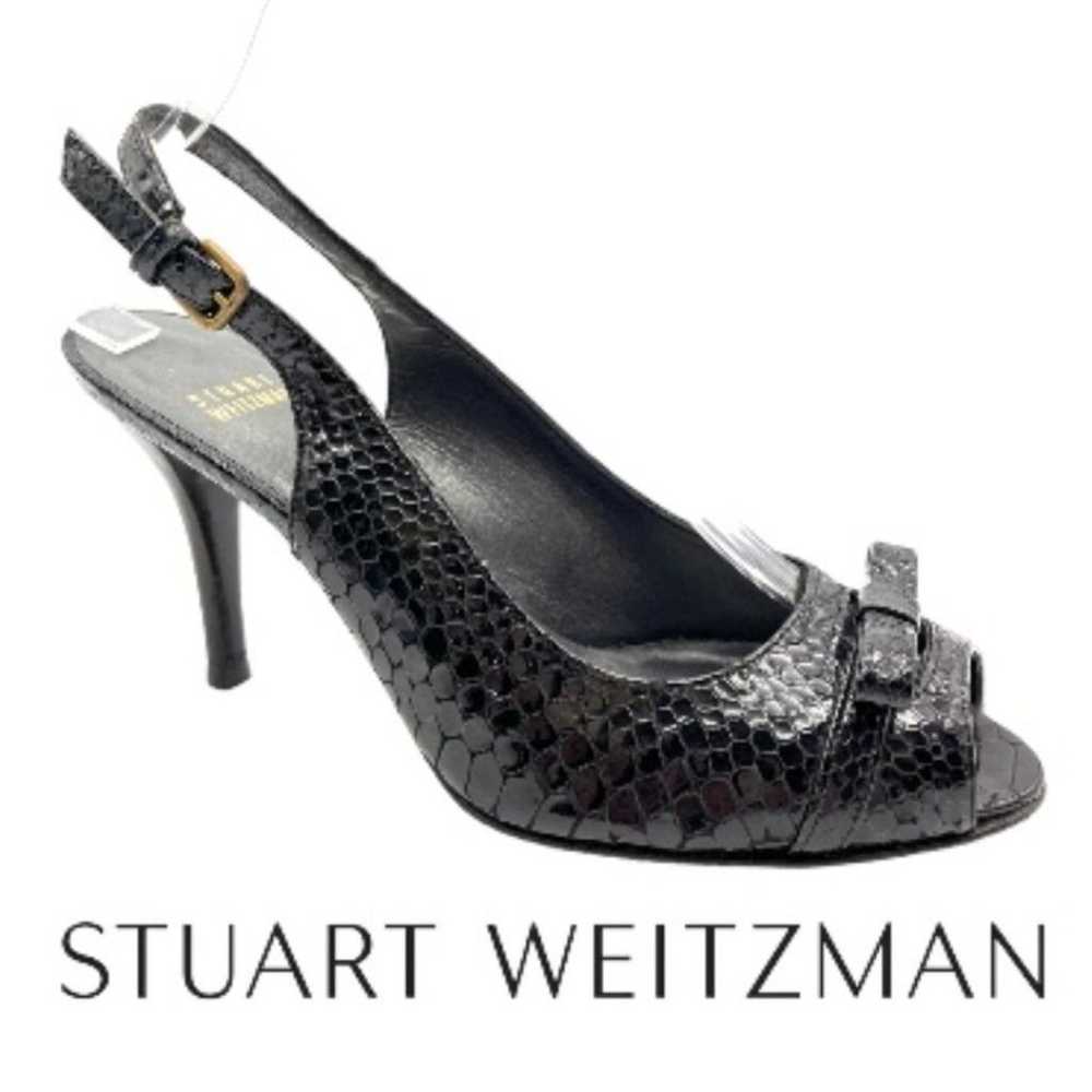 Stuart Weitzman Black Snakeskin Peep Toe Pumps - image 1