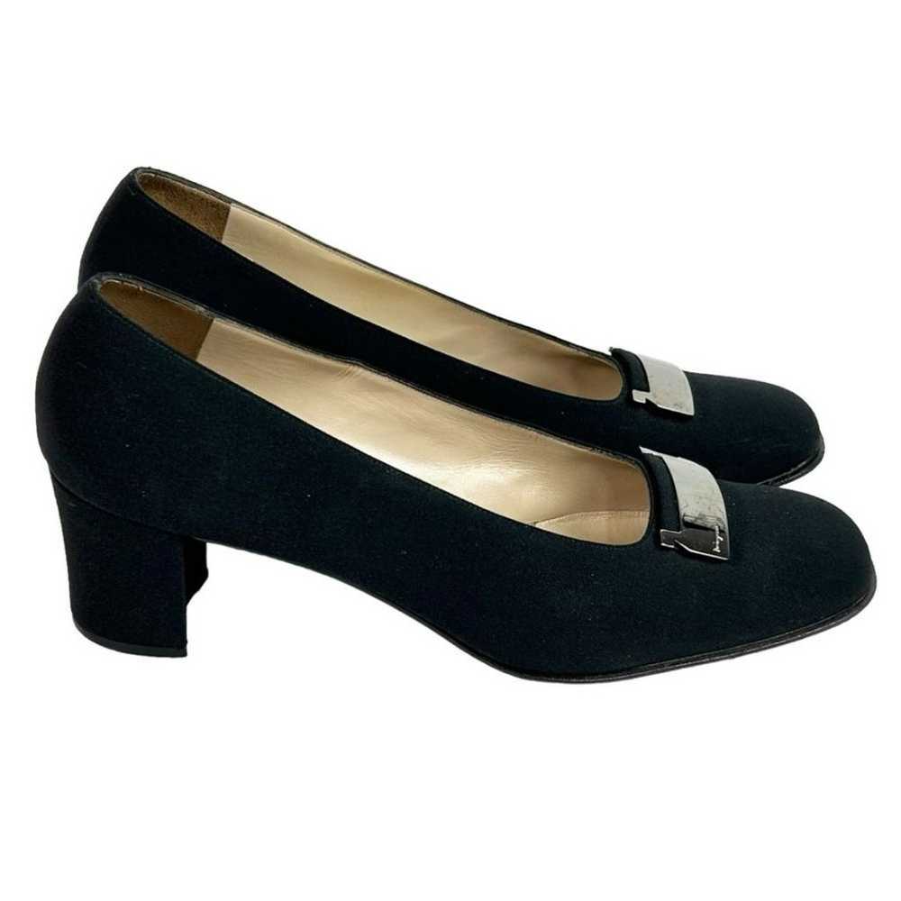 Salvatore Ferragamo Black Square Toe Fabric Pumps… - image 2