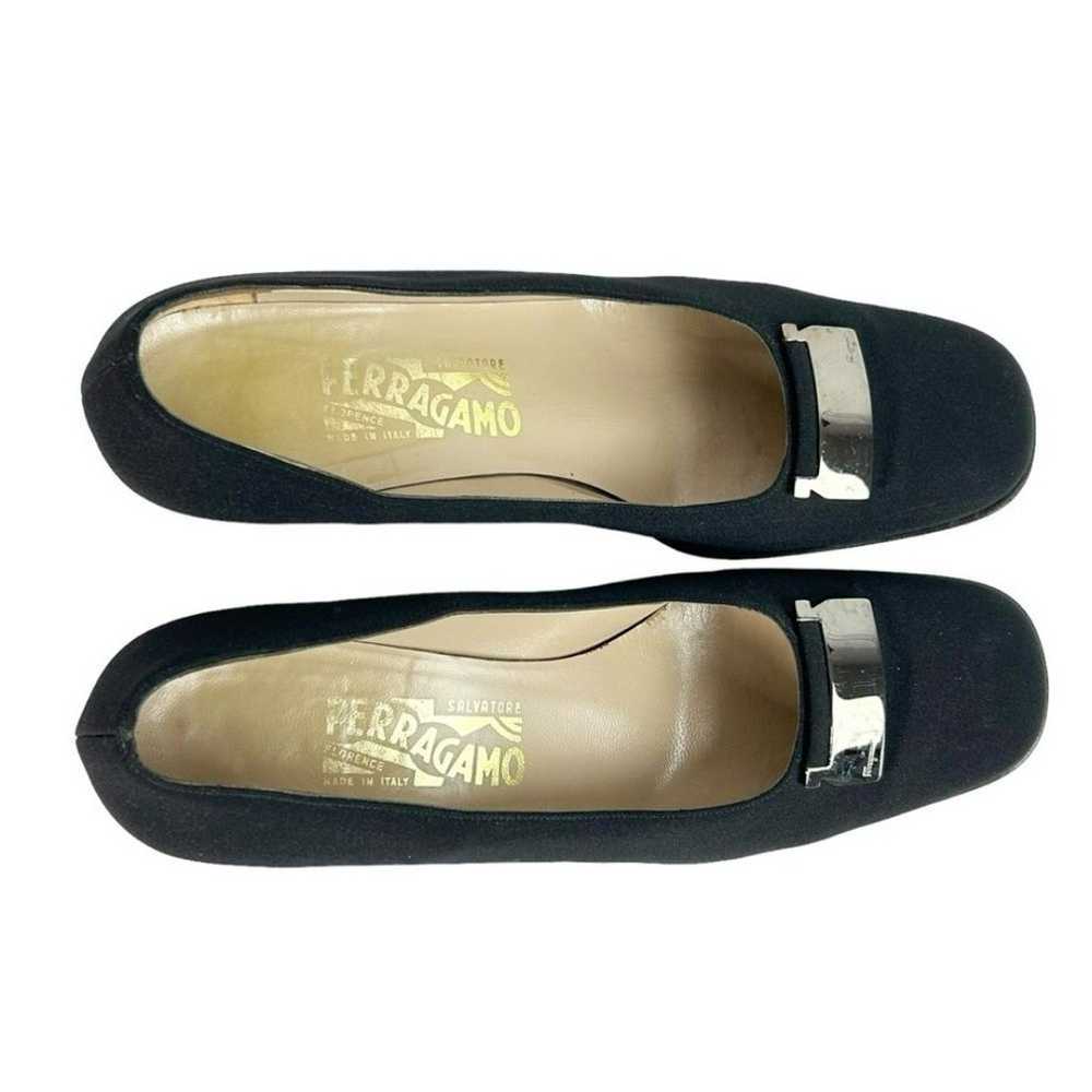 Salvatore Ferragamo Black Square Toe Fabric Pumps… - image 3