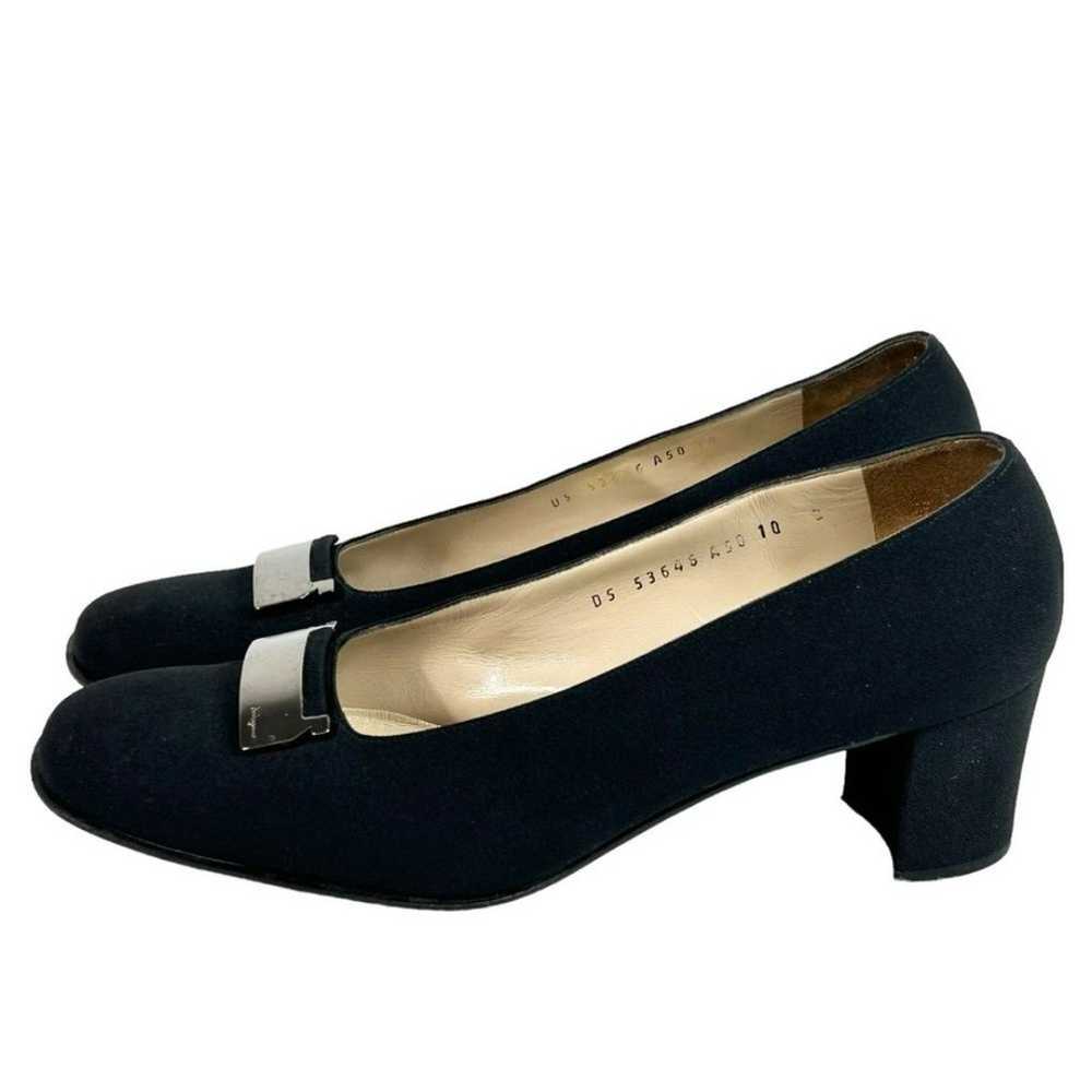 Salvatore Ferragamo Black Square Toe Fabric Pumps… - image 6