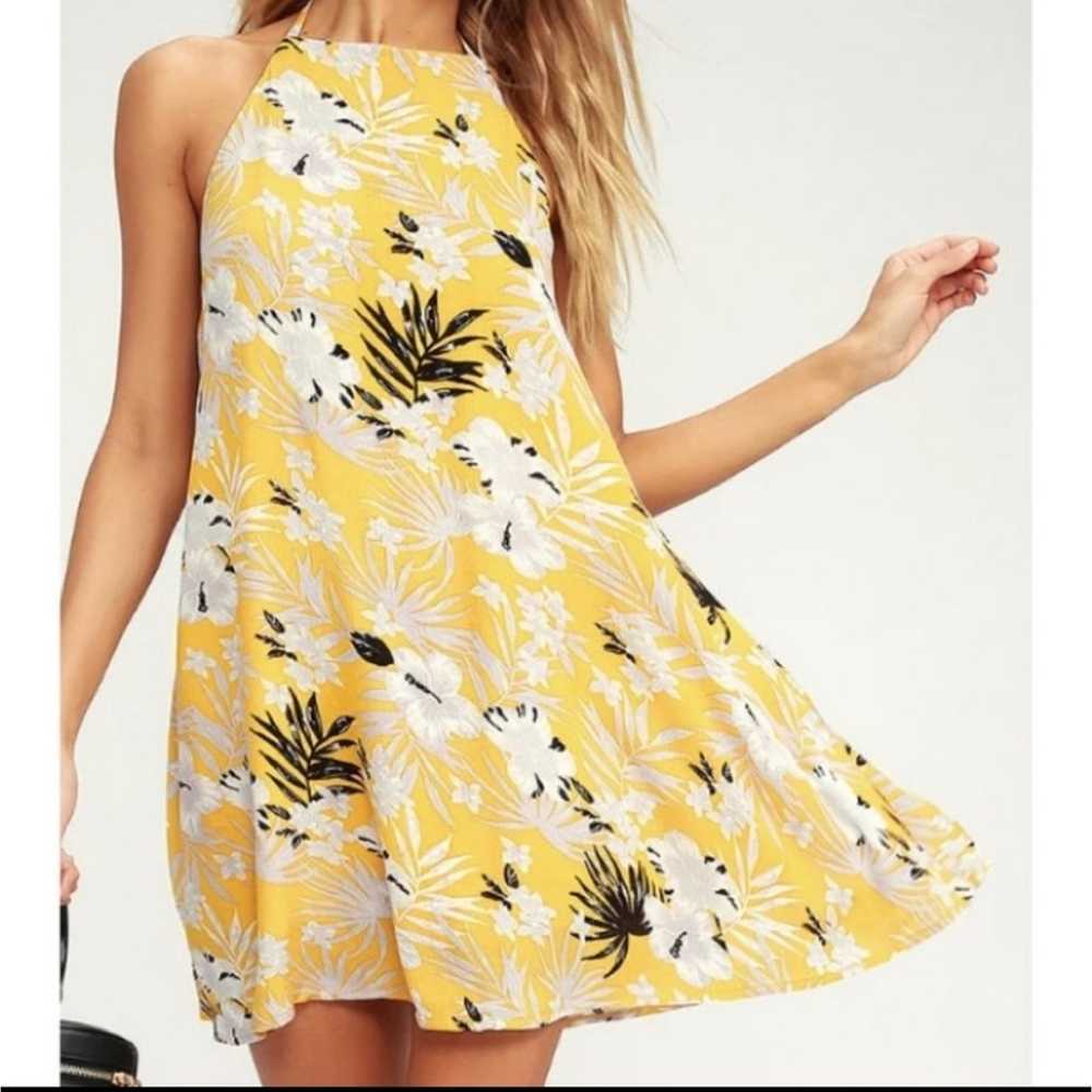XS Lulu's tropical print yellow halter mini dress… - image 1