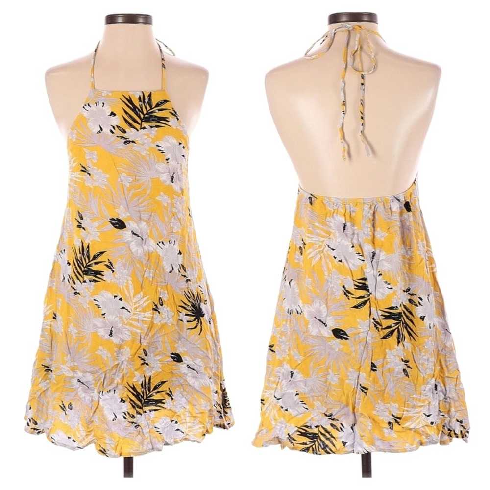 XS Lulu's tropical print yellow halter mini dress… - image 5