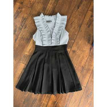 EUC Gracia Black Pleated Dress with Navy Pinstrip… - image 1