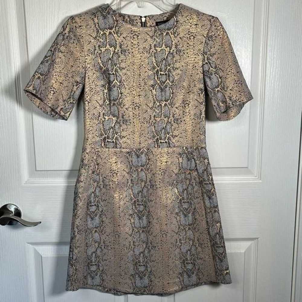 TopShop Sz 4 Metallic Gold Snakeskin Print Dress … - image 1