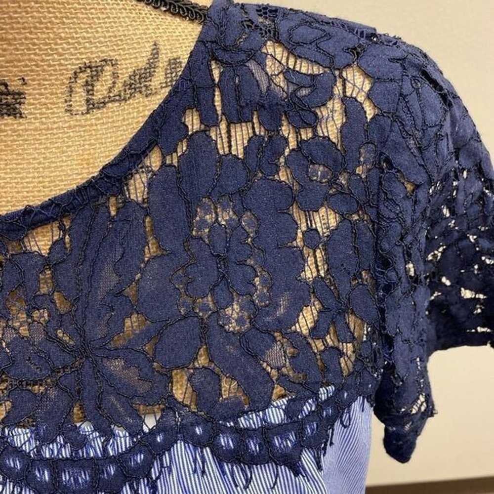 Luxology blue lace and pinstripe shift mini dress - image 3
