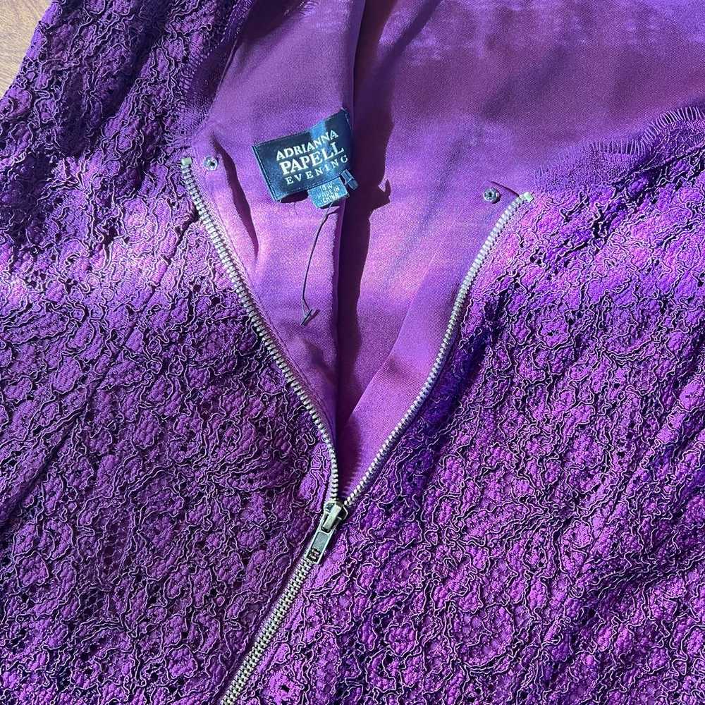 Adrianna Papell Deep Purple Sheath floral Lace Zi… - image 7